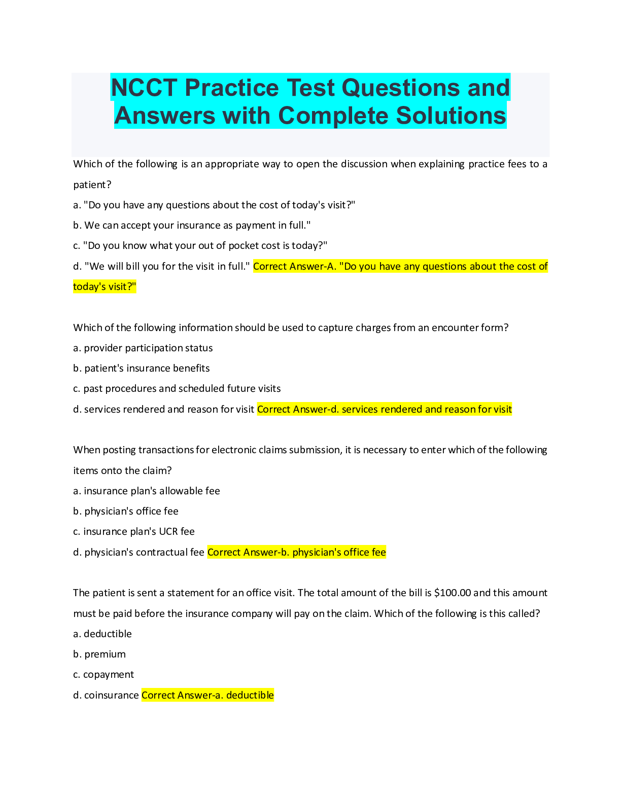 NCCT Practice Test Questions and Answers with Complete Solutions